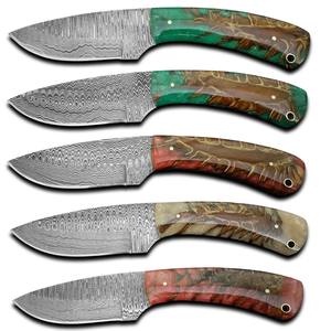 Lot de 5 couteaux de chasse Nordic Forge Skinner en acier Damas, lame fixe, manche en forme de cône de pin, lame pleine longueur, couteau de camping et de chasse, étui en cuir OEM - Product Image 1