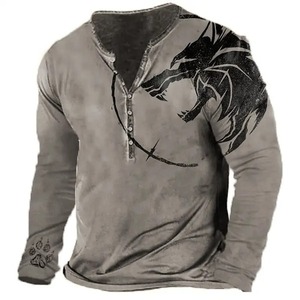 High Quality Men's Casual Long-Sleeved <b>T</b>-<b>Shirt</b> Autumn 3D <b>Wolf</b> Pattern Loose <b>Shirt</b> Design - Product Image 2