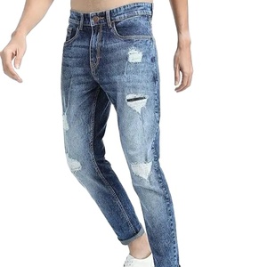 Nuevos pantalones desgastados de alta calidad para hombre, pantalones vaqueros azules con estampado personalizado para hombre, pantalones vaqueros de calle de talla grande, ajustados y personalizados - Product Image 1