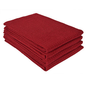 HOME TEXTILE PRODUCTS de 4pcs 15 "X25" rouge solide teint gaufré torchons 100% coton 180-200 GSM fabriqué en Inde par l'exportateur - Product Image 1