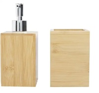 Juego de Baño Minimalista de Seis Piezas de Madera de Lujo, Ecológico, con Bandeja de Almacenamiento, Dispensador de Jabón y Portacepillos de Dientes