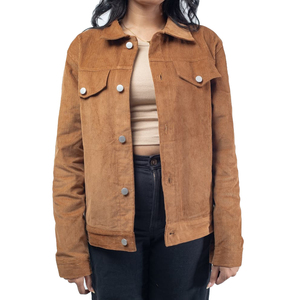 Women's Corduroy <b>Jacket</b> Brown Full Sleeve Turn-down Collar Utility Style Autumn Wear Cotton Single Breasted - Product Image 4
