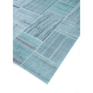 Tapis en laine noué à la main bleu Provenance, grand format, design patchwork Pae-3544, pour usage domestique, salon, couloir et chambre d'adolescents - Product Image 2