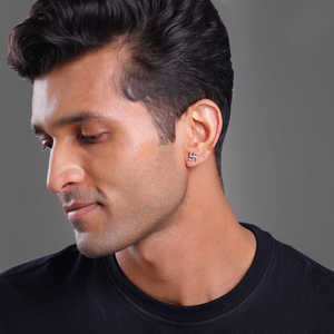 GIVA Jewellery's Trendy <b>Silver</b> Swastik <b>Stud</b> for Him Classic Cute Gold Featuring Heart-shaped Topaz Pearl Diamond Classic <b>Stud</b> - Product Image 2