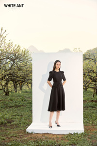 Moda vestido de verano cuello redondo con cinturón cintura elegante atractivo vestidos casuales único negro y marrón NOELLE vestido de cuello redondo - Product Image 4