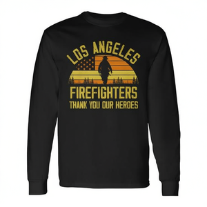 T-shirt à manches longues de qualité supérieure pour pompiers de Los Angeles, avec inscription « Nos héros, merci», fabriqué à la main à LA - Product Image 2