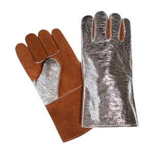 Guantes de cuero dividido de piel de vaca aluminizada de alta resistencia, ignífugos, resistentes a la abrasión, seguridad reflectante para soldadura - Product Image 1