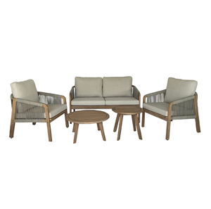 Juego de Muebles de Exterior de Lujo Contemporáneo, con Estructura de Madera de Acacia y Mimbre, Tela Impermeable, para Jardín, Hotel, Sofá, Mesa de Comedor y Sillas - Product Image 1