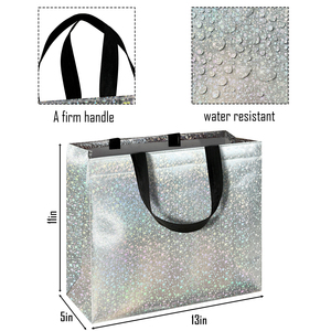 <b>Silver</b> Holographic Glitter Non Woven Reusable Tote <b>Bag</b> | Waterproof Moisture Proof Digital Printing Custom Logo Hand Length <b>Bag</b> - Product Image 4