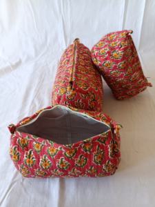 Vintage Fashion Striped Quilted Cotton <b>Cosmetic</b> <b>Bags</b> Hand Block Printed Eco-Friendly Durable Zipper Closure High Quality <b>Large</b> - Product Image 4