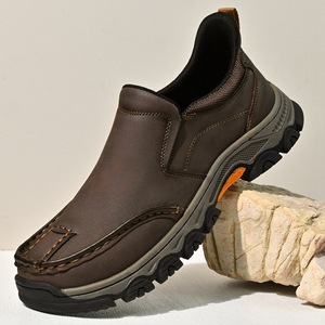 New Slip On Casual Leather <b>Shoes</b> <b>For</b> <b>Men</b> Hand Stitched <b>Lightweight</b> Non Slip Wear Resistant Four Seasons Comfort Daily Footwear - Product Image 1