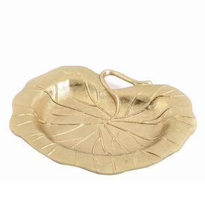 Bandeja de madera para servir desayuno de uso multiusos con forma personalizada de hoja chapada en oro Bandeja para servir con acabado brillante - Product Image 1