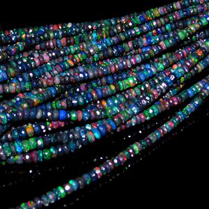 Perles rondes facettées en opale noire éthiopienne Lustre, 3-5 mm, 4-6 mm, 3-4 mm, Welo Flashy Fire, 16 pouces, 33 carats, certifiées par un tiers - Product Image 4