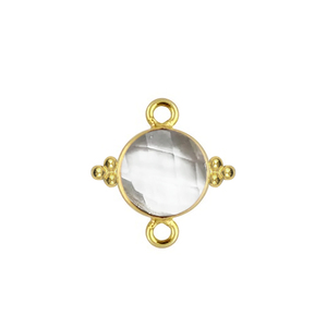 925 Sterling Silver Clear Quartz Round Bezel Gemstone Double <b>Bail</b> Gold Vermeil Bracelet Jewelry Making Charm Connector - Product Image 1