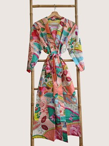 Bata Larga Estampada Floral para Mujer, Manga Larga, Cuello en V, 100% Poliéster, Suave, Informal, para Primavera, con Cierre de Cordón - Product Image 2
