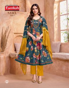 แคตตาล็อกสำเร็จรูปพิมพ์ลายแนวตั้งหนักแบบดั้งเดิมด้วยงานปักลายพื้นด้านบนและแฟชั่น dupatta Maruti หนัก - Product Image 6