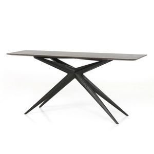 Table en acier de luxe avec dessus en bois finition mate console incrustation d'os meubles en métal de luxe prix d'usine direct - Product Image 4