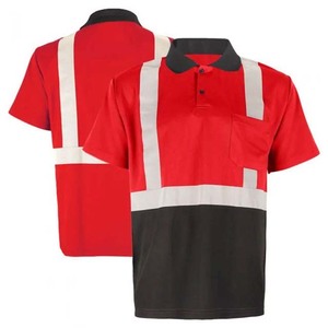 Camiseta Polo de Trabajo de Alta Visibilidad Roja y Negra para Hombre con Tiras Reflectantes, Material de Poliéster - Product Image 4