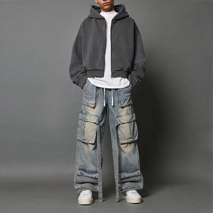 Customized High Quality Streetwear Zipper Hoodies Blank Heavy 500Gsm Vintage Acid Wash Dropped Shoulders Cropped <b>Zip</b> <b>up</b> <b>Hoodie</b> - Product Image 5