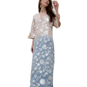 Nouvelles femmes en gros pas cher prix longueur cheville doré imprimé manches trois-quarts robe imprimée décontractée - Product Image 1