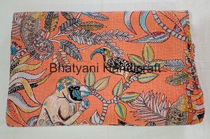 Edredón con estampado de mono negro, colcha de algodón indio, manta decorativa, hecha a mano - Product Image 5