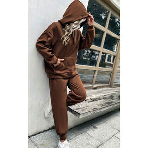 Conjunto Deportivo de Felpa de Algodón para Mujer, Sudadera con Capucha Lisa Personalizada y Pantalones Deportivos, Chándal de Dos Piezas - Product Image 1