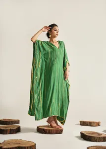 Robe longue de plage d'été en rayonne décontractée et à la mode pour femmes avec col en V, robe longue caftan couvrant tout le corps - Product Image 4