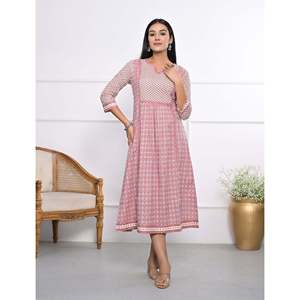 Vestido de Algodón Rosa Estampado, Elegante y Formal para Fiesta, Tallas XS-5XL, Uso Diario Informal, Suministro ODM, Transpirable, Cintura Natural, Largo hasta el Suelo - Product Image 1