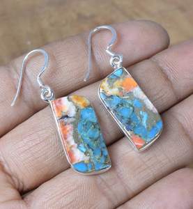 Boucles d'oreilles en argent sterling avec turquoise et cuivre, faites à la main, bijoux en pierres précieuses, cadeau élégant pour femmes - Product Image 4