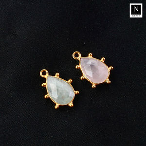 Pendentif à facettes en forme de poires naturelles Pendentif en pierre précieuse à boucle unique en argent plaqué or Lot en gros pour la fabrication de bijoux - Product Image 2