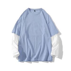 Venta al por mayor Unisex Slim Fit hombres Casual Hip Hop entrenamiento desgaste de gran tamaño hombro caído doble manga 100% algodón Streetwear Crew - Product Image 3