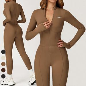 Combinaison d'hiver chaude pour femmes Doublure en polaire Fermeture éclair Sans manches Combinaisons de sport Vêtements de sport Coupe ajustée Combinaison de yoga une pièce - Product Image 1