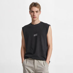 Vêtements de gym d'été délavés à la pierre avec logo personnalisé 100% débardeurs sans manches en coton respirant pour hommes de couleur unie - Product Image 1