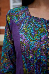 Robe bohème Calista, longueur mollet, tissage à la main, paisley, violet turquoise, décontractée, occasionnelle - Product Image 5