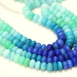 Beautiful Blue green shaded opal smooth rondelle shape <b>beads</b>, 7-10mm Beach <b>color</b> shade Opal gemstone <b>beads</b>, AAA quality opal, - Product Image 3