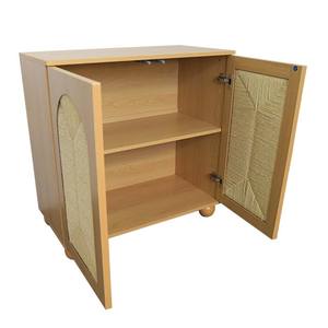 Buffet <span class=keywords><strong>en</strong></span> bois naturel avec portes <span class=keywords><strong>en</strong></span> rotin cintrées Étagères réglables Pieds ronds pour le rangement de l'entrée du salon - Product Image 4