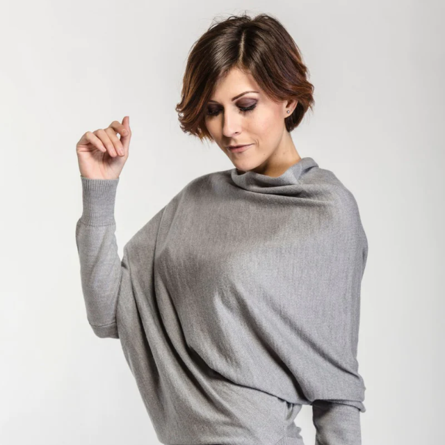 Cubo Lana Women's Winter Casual Bateau Sweater Thin Flat-Knitted Fine Italian Merino Wool Embossed Logo Italy-Made