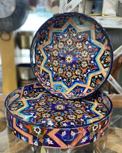 Plateau patchwork en résine de style bohème multicolore pour le service du thé, des stations de café et des collations-Commande minimum 20pcs - Product Image 3