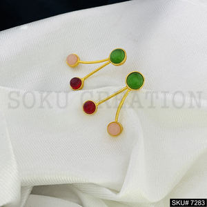 Parure pierres précieuses plaqué or SKU7281, ensemble bijoux boucles d'oreilles manchette design unique, pierre onyx verte, quartz rose - Product Image 4