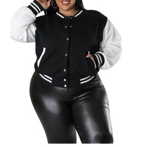 เสื้อแจ็กเก็ตมีสไตล์พลัสไซส์ดีไซน์คลาสสิกสีดำและสีขาวนุ่มใส่สบายเหมาะสำหรับลุคสปอร์ตหรือสตรีทแวร์แบบลำลอง - Product Image 2