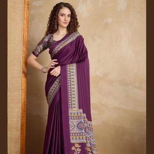 Designer Indian Beautiful wear Indian Designer Ajrakh Print Satin Crepe Saree Design Pakistani Wedding and Party Wear saree - Product Image 1