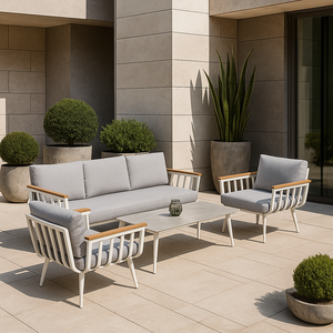 Ensemble <span class=keywords><strong>de</strong></span> canapé d'extérieur moderne en aluminium résistant aux intempéries avec coussins en oléfine, <span class=keywords><strong>salon</strong></span> <span class=keywords><strong>de</strong></span> <span class=keywords><strong>jardin</strong></span> 3 places pour villa, cour et terrasse - Product Image 4