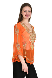 Nouveau roumain belle blouse courte Bluza Blusa soirée Cocktail porter paillettes broderie à la main pour les femmes grande taille bouton - Product Image 6
