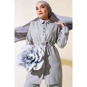 Ensemble 2 pièces en lin brodé Stone, gris - Product Image 1