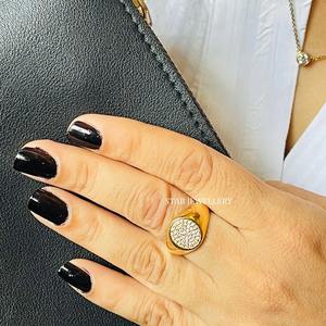 Anillo de sello de diamantes naturales de oro macizo de 14K. - Product Image 1