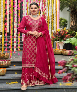 Traje Anarkali de Fiesta para Mujer, Diseño Indio, Seda Bordada con Pedrería, Salwar Patiyala Completo Cosido - Product Image 6