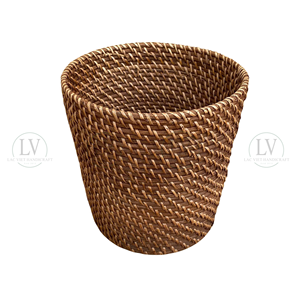 Panier en rotin réaliste Image poubelle en rotin poubelle ronde marron de taille moyenne utile pour chambre cuisine bureau du Vietnam - Product Image 1