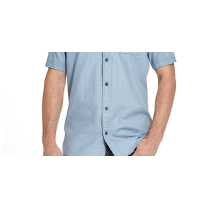 Camicia Casual Vintage da Uomo, Resistente alle Intemperie, Blu Slub Tessuto, Manica Corta, Taglia Piccola, 100% Cotone Popeline Traspirante, Confezione Singola - Product Image 3