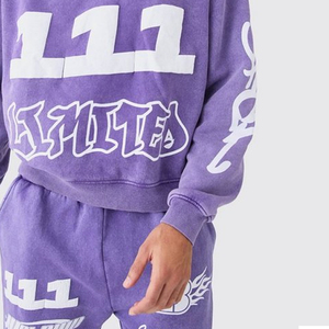 Ensemble survêtement hiver deux pièces personnalisable de haute qualité en molleton 100 % coton, pantalon de jogging et sweat à capuche évasés, avec logo imprimé - Product Image 6