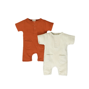 100% Organic Cotton Baby Ribbed Summer <b>Rompers</b> Solid Color Short Sleeve Bamboo Fabric Clothing - Product Image 3